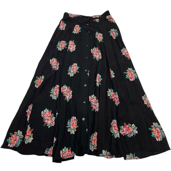 Krush Of California Skirt Womens S Black Floral Maxi Button Front Boho Hippie - Picture 1 of 7